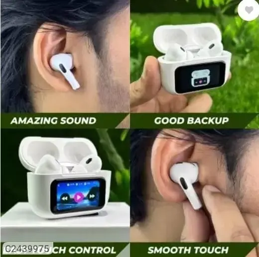 Smart Wireless Earbuds with LCD Touch Screen – Bluetooth 5.1, HD Sound